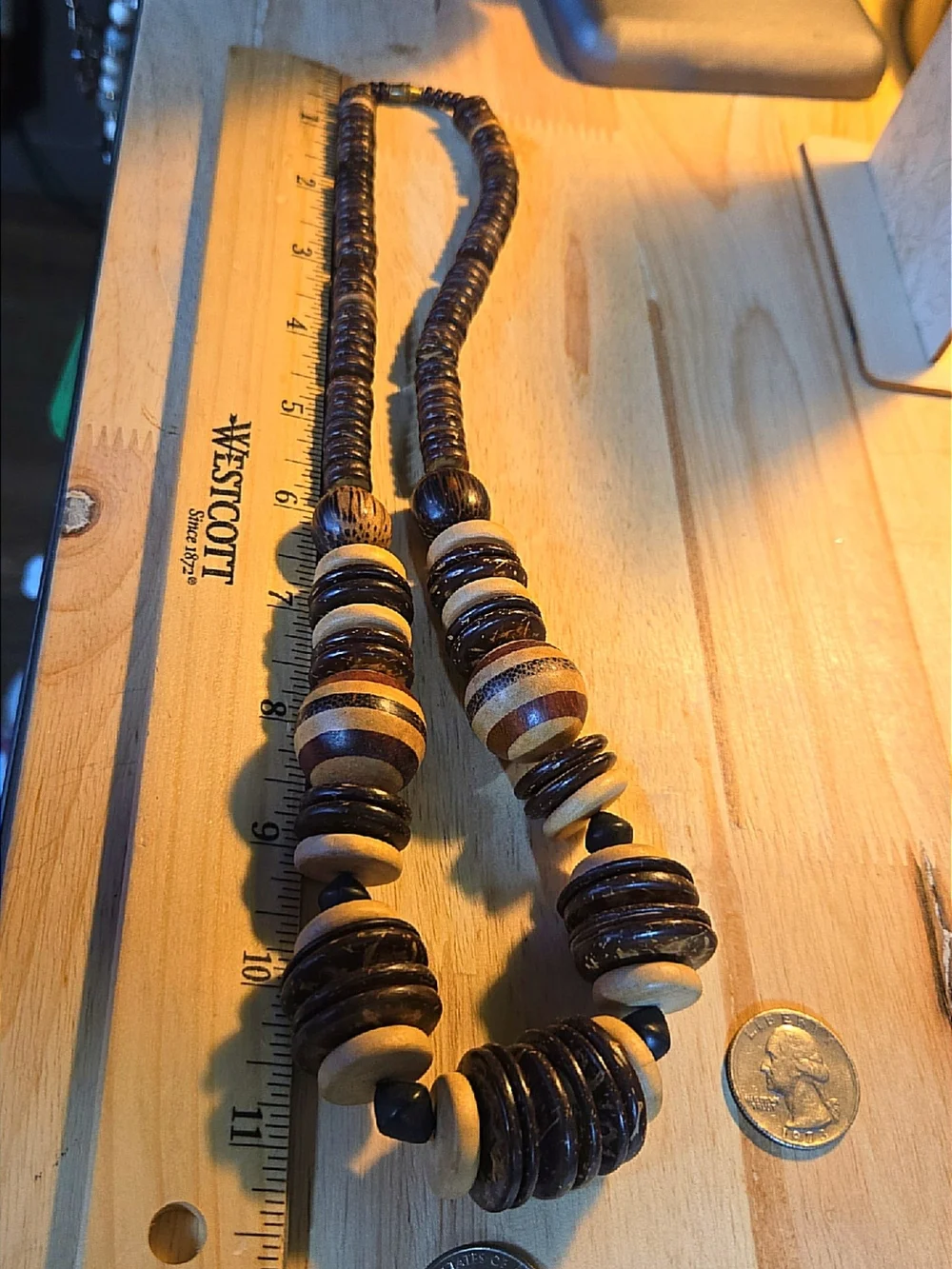 Handcrafted Wooden Bead Statement Necklace - Brown & Natural